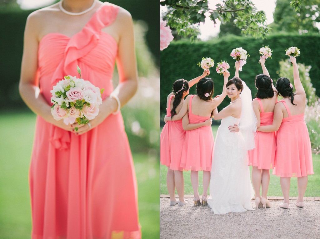 nicholas-lau-nicholau-london-film-fine-art-photography-beautiful-blog-first-wedding-love-cute-white-dress-chinese-asian-Gaynes-park-pink-bridesmaids-dresses-throw-the-bouquet-one-shoulder