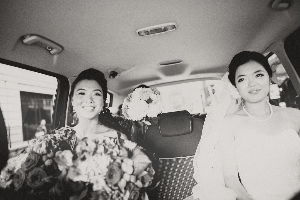 nicholau-nicholas-lau-interracial-wedding-maid-of-honour-bride-limo-ride-black-and-white