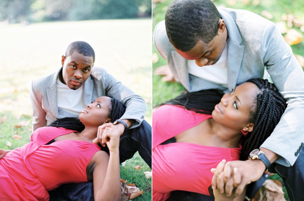 nicholau-nicholas-lau-photography-couples-session-pre-wedding-engagement-love-african-london-laying-in-his-lap-coral-dress-grey-blazer-picnic