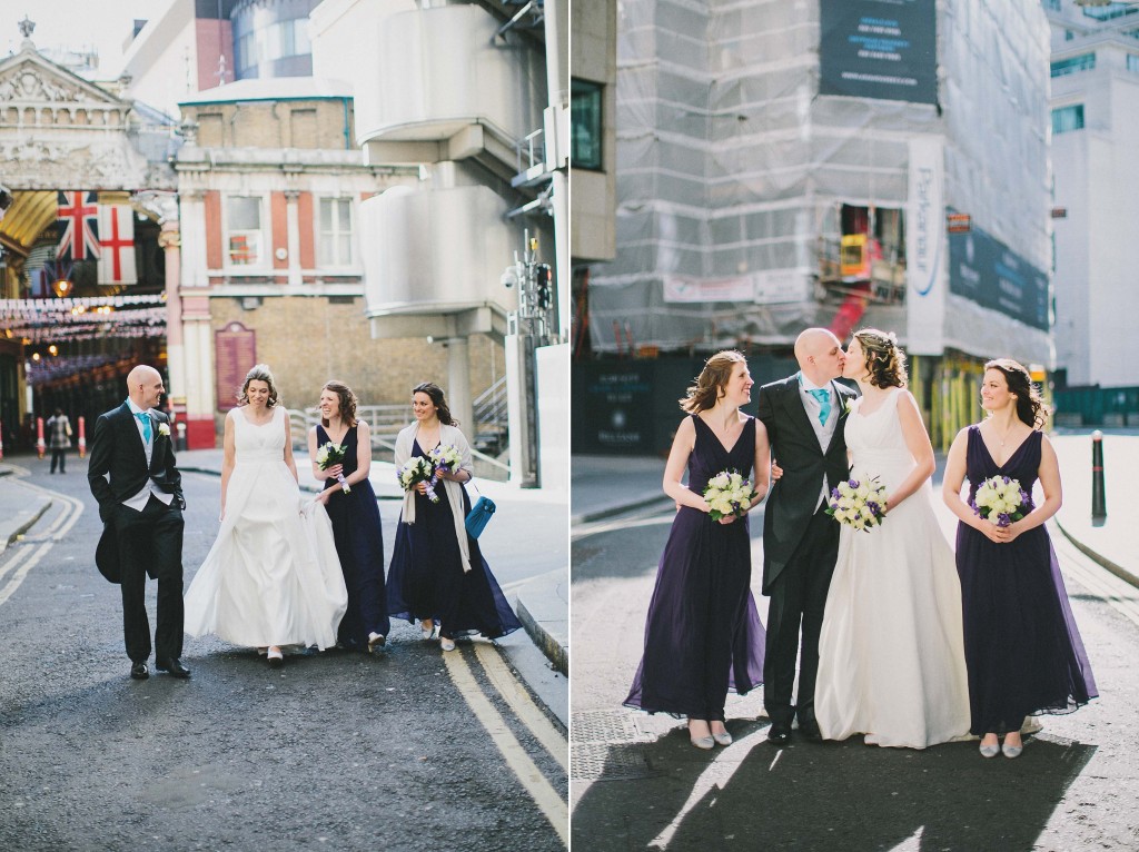 nicholas-lau-nicholau-london-weddings-fine-art-photography-leadenhall-market-st-helens-church-documentary-style-bride-groom-walking-together-hens-bridesmaids