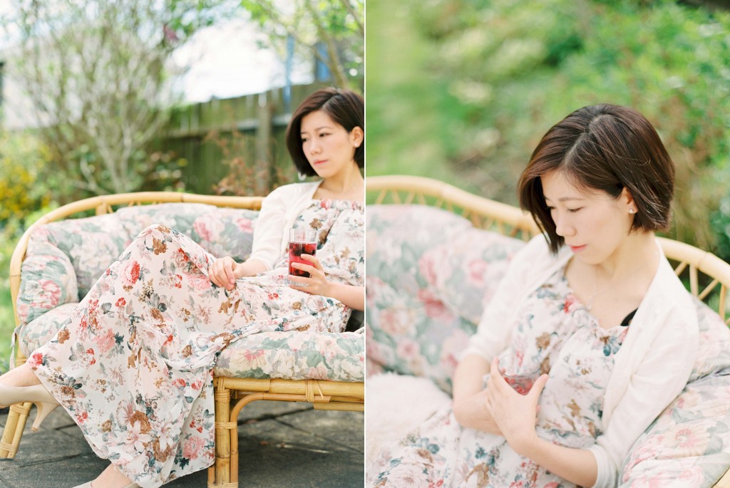 Nicholas-lau-nicholau-lifestyle-portrait-film-photography-fuji-400-contax-645-garden-girl-taiwanese-summer-sunny-floral-dress-pale-bob-hair-heels-nude-bench-relaxing-day-beautiful