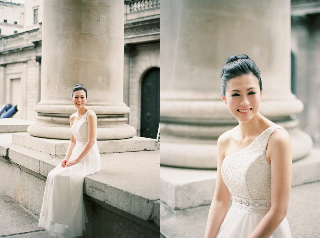 nicholas-lau-nicholau-chinese-london-uk-film-fine-art-photography-engagement-couple-pre-wedding-portra-160-400-800-fuji-contax-645-bank-side-love-architecture-column-hair-bun-up-do-white-gown-dress