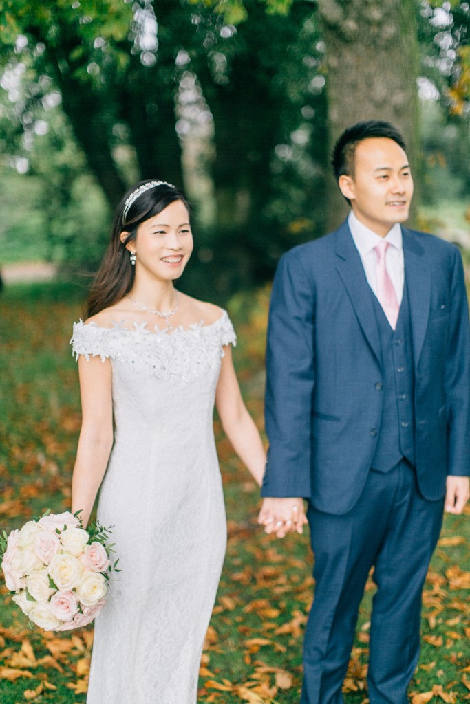 nicholas-lau-nicholau-wedding-marriage-fine-art-film-photography-blue-suit-chinese-love-dress-white-autumn-fall-leaves-stand-together-lace-rose-bouquet-pink-flowers-b