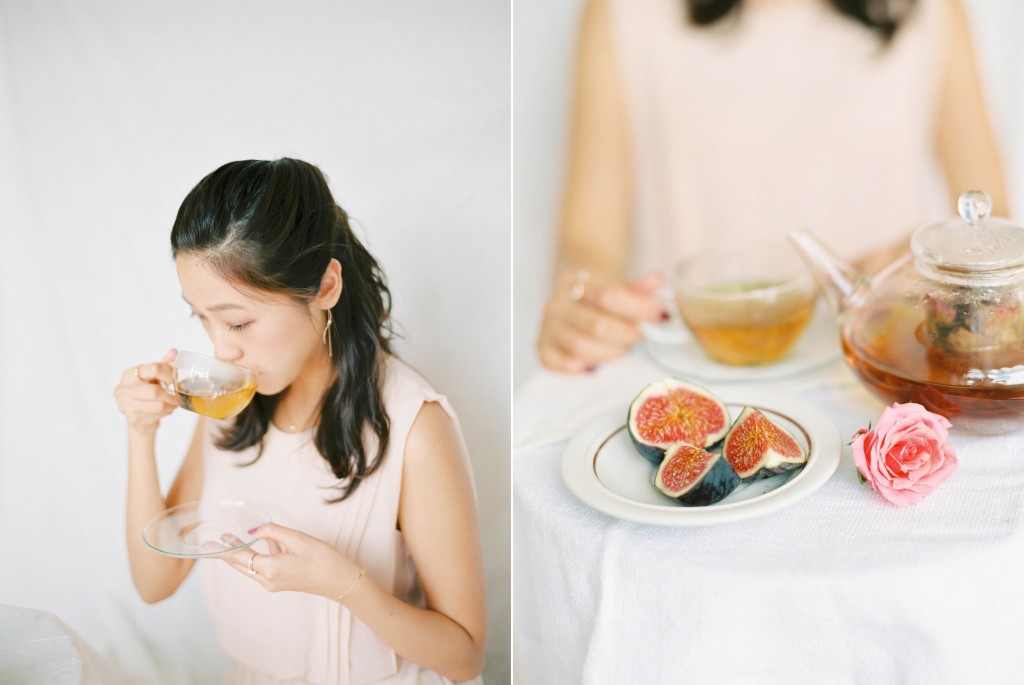 Nicholas-lau-nicholau-film-fine-art-photography-portraits-korean-asian-tea-pot-fuji-400-contax-645-pretty-beautiful-tea-drinking-sipping-pink-roses-figs