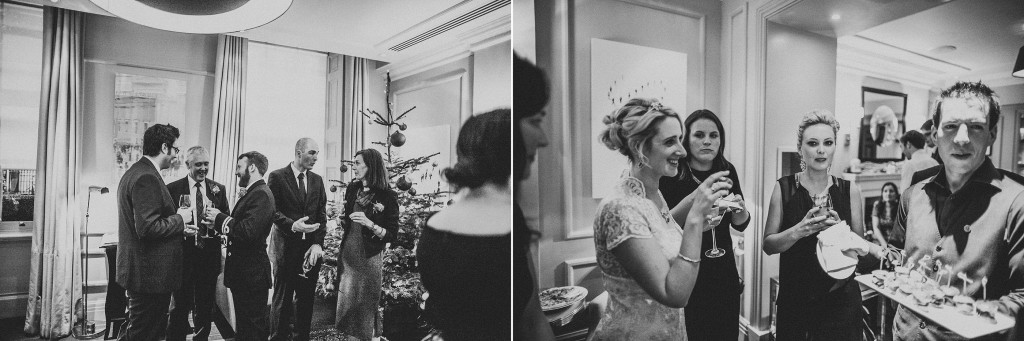 nicholas-lau-nicholau-wedding-photography-photographer-fine-art-film-winter-christmas-london-UK-modern-unique-the-arch-asia-house-black-white-reception-guests-conversation