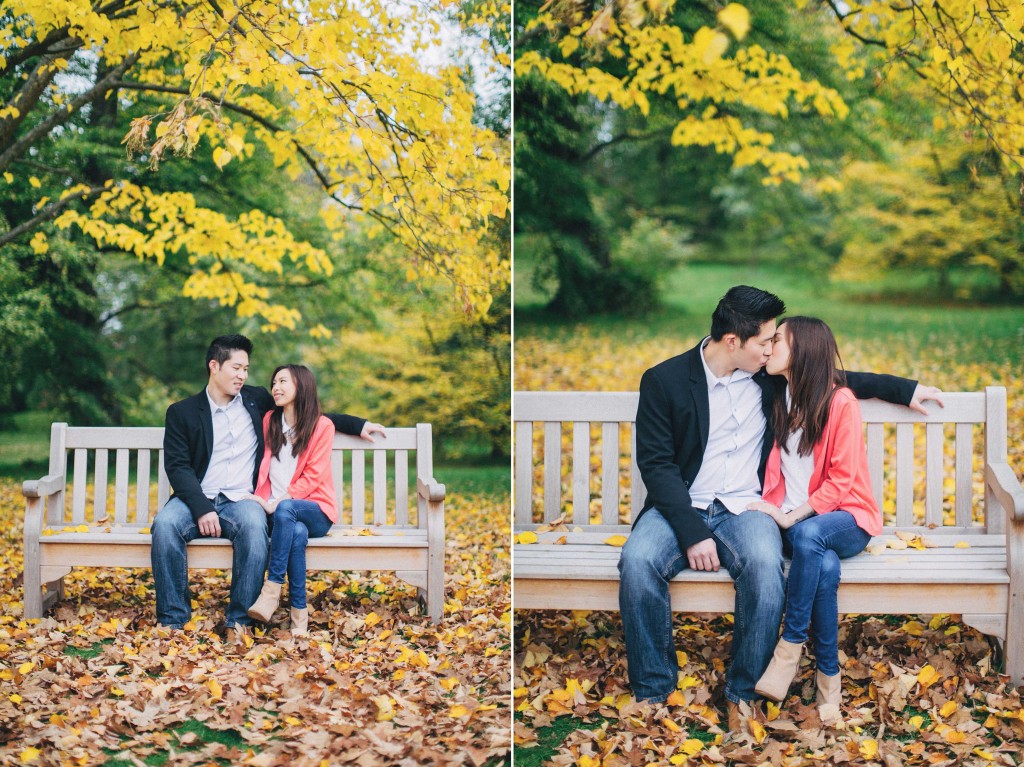 nicholau-nicholas-lau-couple-pre-wedding-film-fine-art-photography-red-blazer-leaves-fall-autumn-kew-gardens-uk-london-bench-kiss-tress-beautiful-coulorful