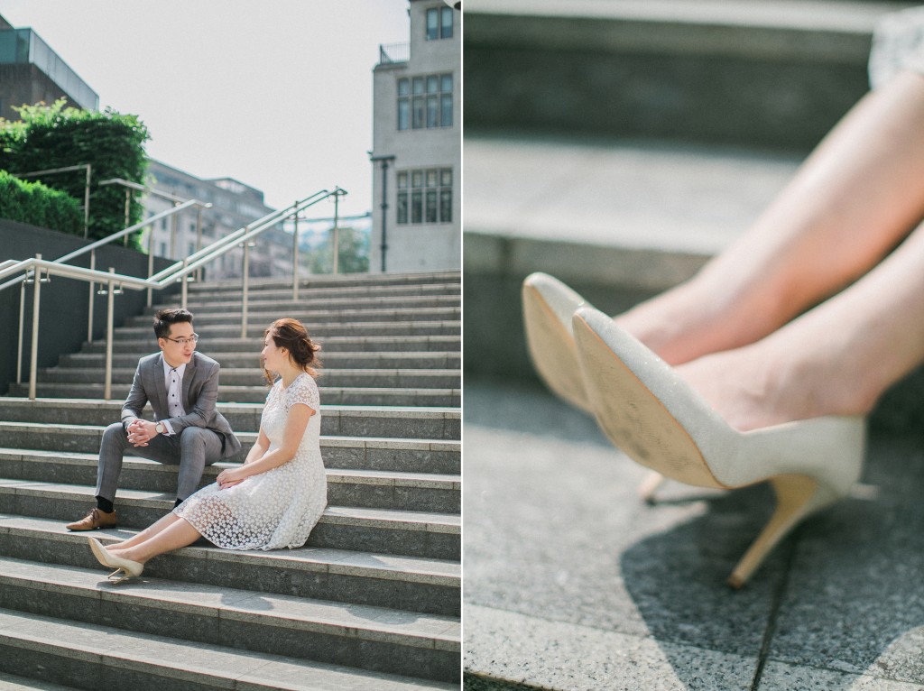 nicholas-lau-nicholau-photo-photography-fine-art-hybrid-engagement-chinese-asian-couple-london-uk-white-dress-grey-suit-heels-stairs-sitting-on